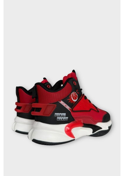 Çocuk Boğazlı Basketbol Tarzı Spor Ayakkabı Kırmızı indirimleri