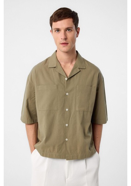 Haki Relax Fit Kısa Erkek Gömlek