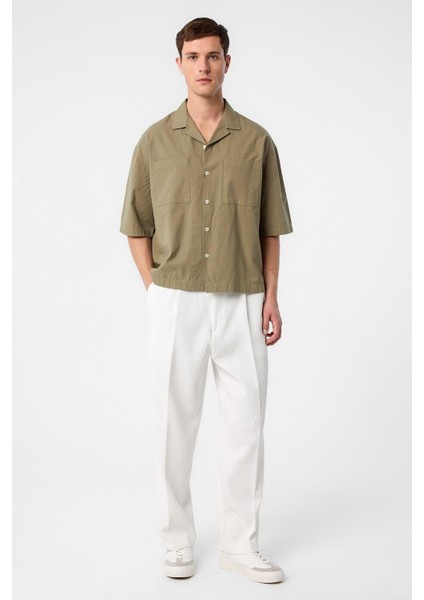 Haki Relax Fit Kısa Erkek Gömlek fiyatları