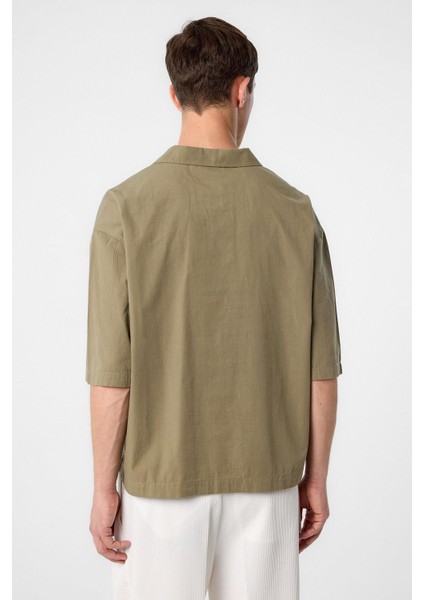 Haki Relax Fit Kısa Erkek Gömlek fırsatları