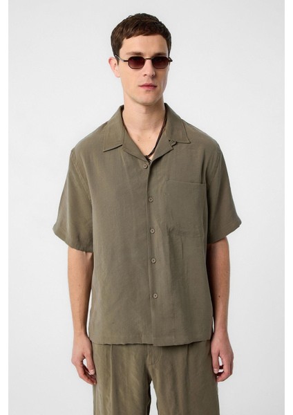 Haki Modal Kumaş Erkek Gömlek