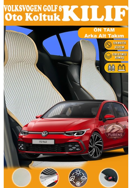 Volkswagen Golf 8 Uyumlu Bej Prestij Serisi Dokuma Kumaş Oto Koltuk Kılıfı Ön Tam Arka Alt
