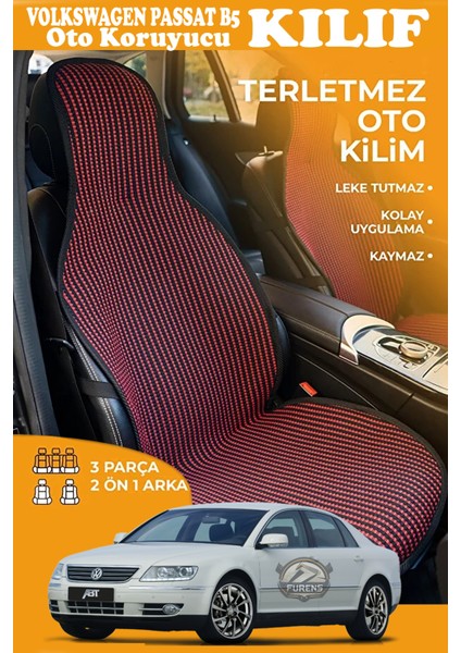 Volkswagen Passat B5 Uyumlu Kırmızı Prestij Serisi Dokuma Kumaş Oto Koltuk Kılıfı Ön Tam Arka Alt