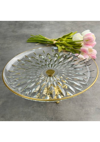 Çırağan Gold Cam Kek Servis Standı Ayaklı 30*30*11CM
