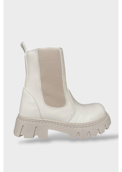 Kız Çocuk Lastik Detaylı Kalın Taban Bot Bej