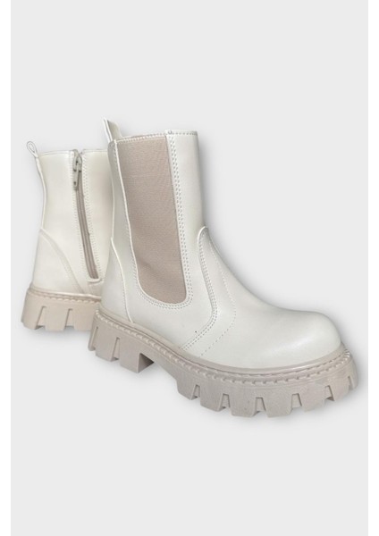Kız Çocuk Lastik Detaylı Kalın Taban Bot Bej fiyatları