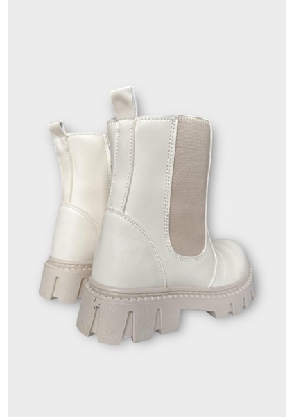 Kız Çocuk Lastik Detaylı Kalın Taban Bot Bej indirimleri