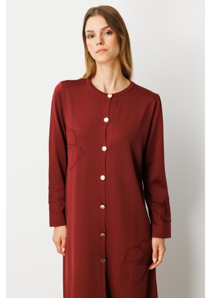 Çiçek Desenli Uzun Triko Hırka-Bordo fiyatları