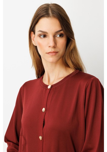 Çiçek Desenli Uzun Triko Hırka-Bordo modelleri