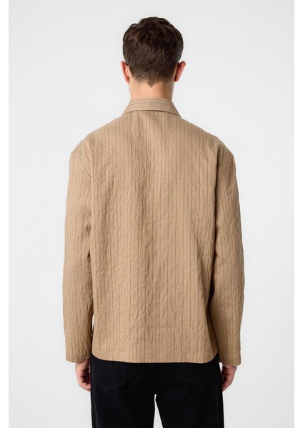 Açık Kahve Modal Kumaş Çizgili Erkek Gömlek fırsatları