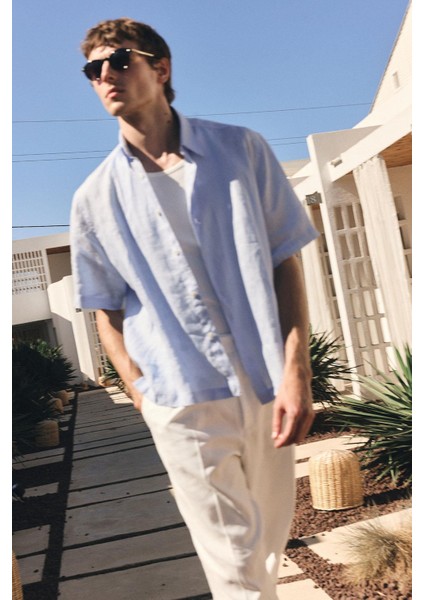 Bebe Mavi 100% Keten Relaxed Erkek Gömlek modelleri