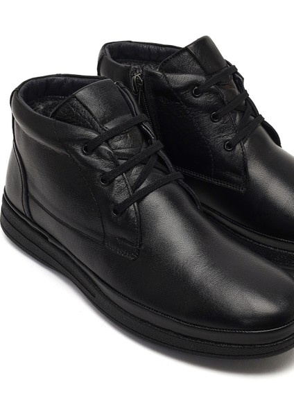 Erkek Siyah Bağcıklı Fermuarlı Deri Casual Bot 25WFD815218