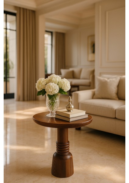 Masif Fındık Renk Yan Sehpa – Doğal Ahşap Tekli Mantar Sehpa