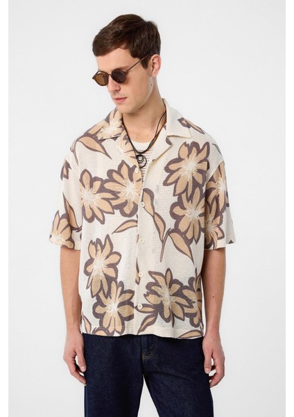Bej Desenli Erkek Gömlek