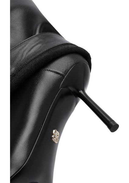 Kadın Siyah Tokalı Ince Topuklu Deri Çizme 25WFD491818
