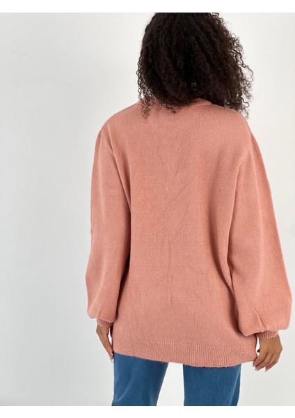 Kadın Bisiklet Yaka Balon Kol Gül Kurusu Triko Kazak indirimleri