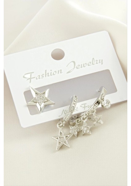 3 Adet Yıldız Zirkon Taşlı Küpe