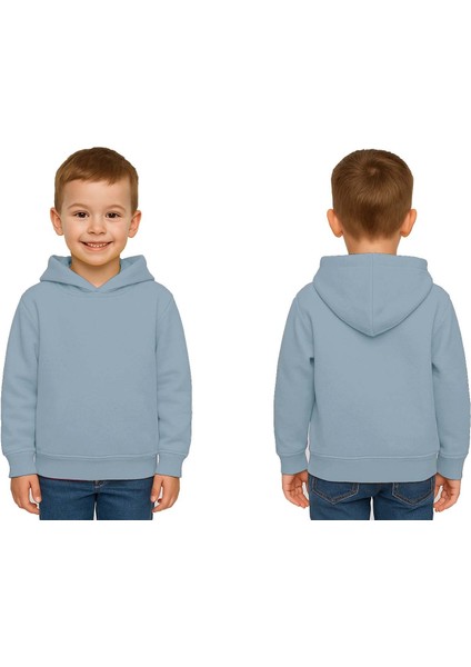 Unisex Düz Baskısız Çocuk Sweatshirt Kapüşonlu 3 Iplik Şardonlu Kumaş