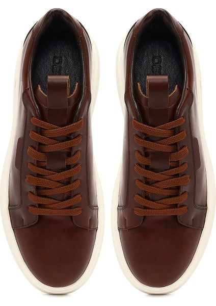 Erkek Kahverengi Bağcıklı Kalın Tabanlı Deri Sneaker 25WFD611518