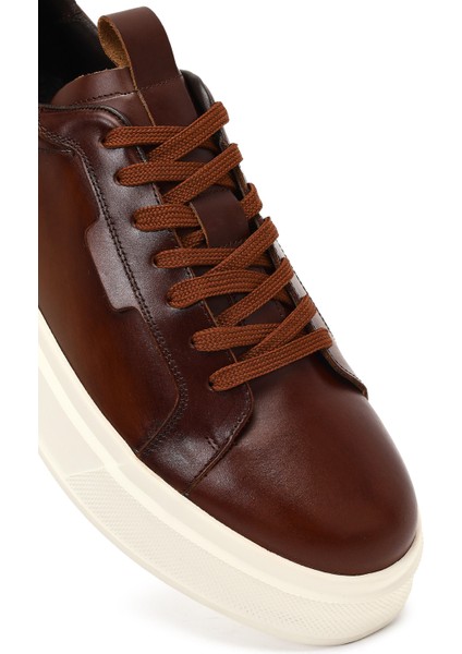 Erkek Kahverengi Bağcıklı Kalın Tabanlı Deri Sneaker 25WFD611518