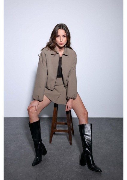 Haki Fermuarlı Bomber Kadın Ceket