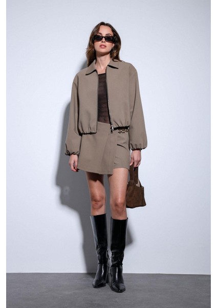 Haki Fermuarlı Bomber Kadın Ceket modelleri