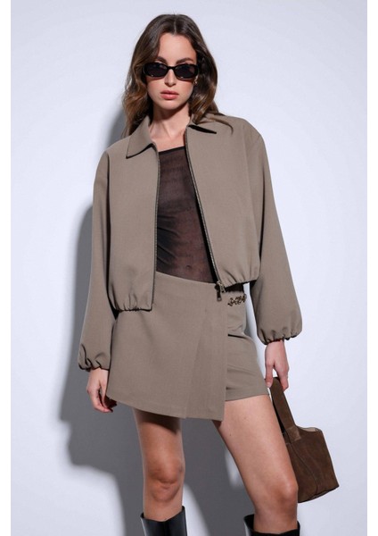 Haki Fermuarlı Bomber Kadın Ceket