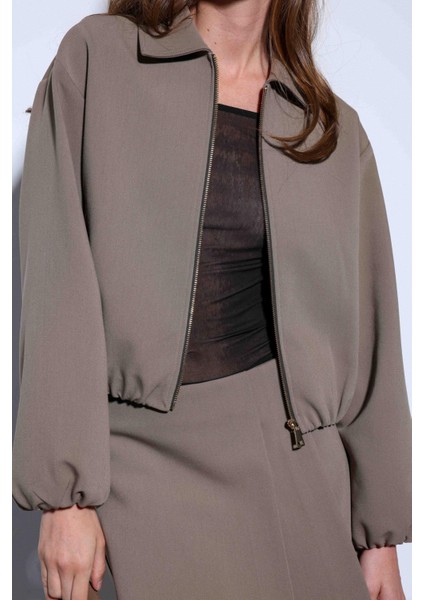 Haki Fermuarlı Bomber Kadın Ceket
