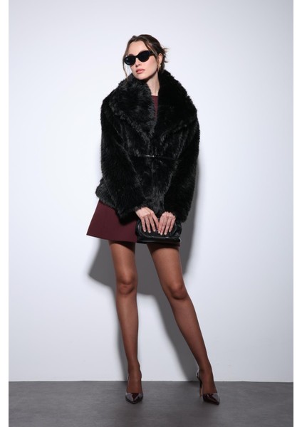 Siyah Suni Kürk Kadın Ceket