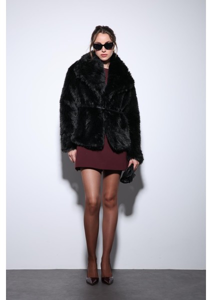 Siyah Suni Kürk Kadın Ceket