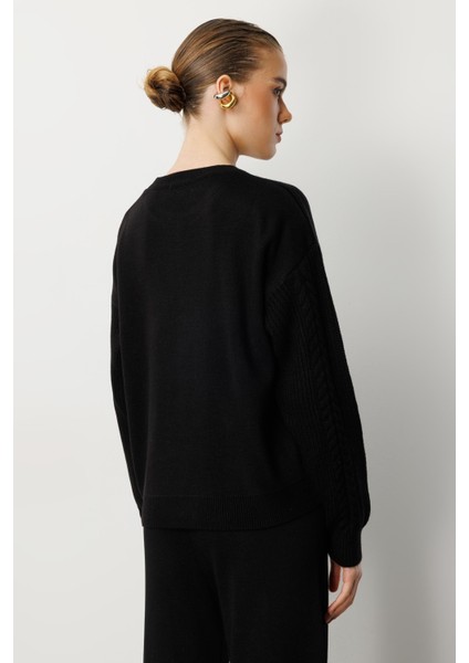 Kot Yıldız Detaylı Triko Kazak-SİYAH indirimleri