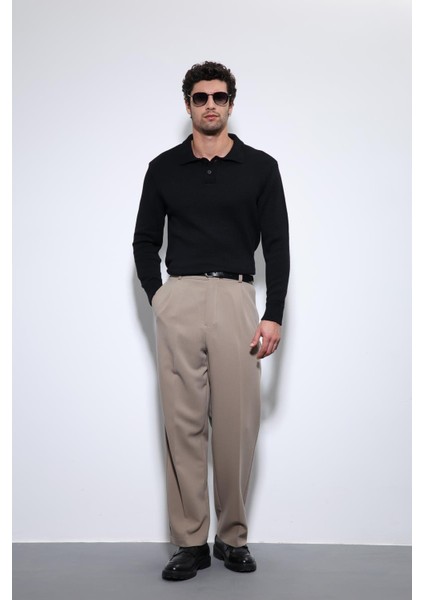Siyah Polo Yaka Basic Erkek Kazak