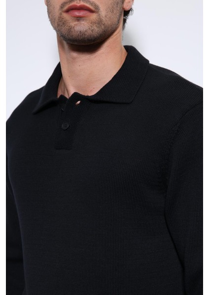 Siyah Polo Yaka Basic Erkek Kazak indirimleri