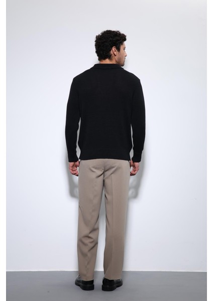 Siyah Polo Yaka Basic Erkek Kazak