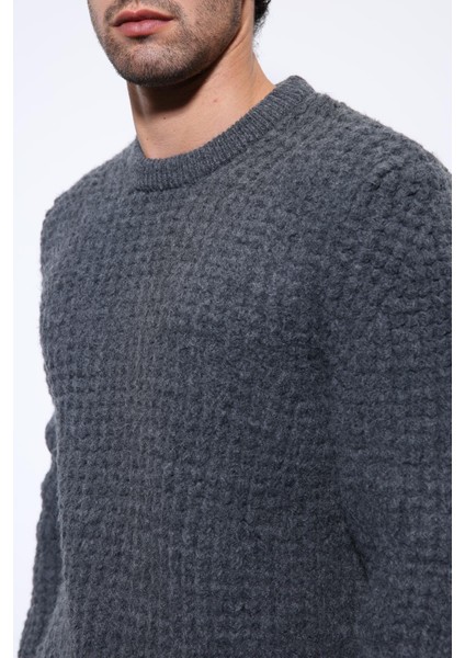 Antrasit Örme Dokulu Erkek Kazak modelleri