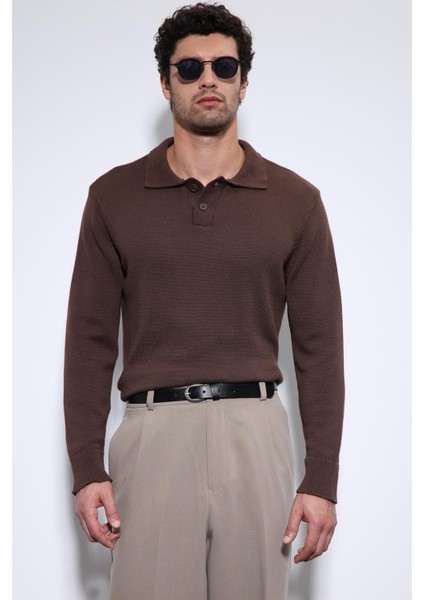 Kahve Polo Yaka Basic Erkek Kazak