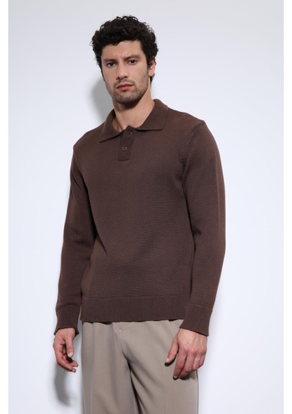 Kahve Polo Yaka Basic Erkek Kazak modelleri