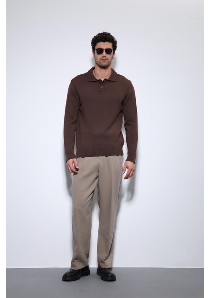 Kahve Polo Yaka Basic Erkek Kazak fırsatları
