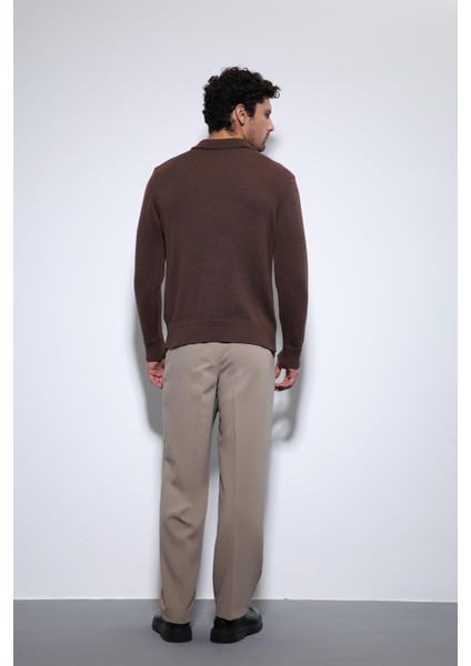 Kahve Polo Yaka Basic Erkek Kazak
