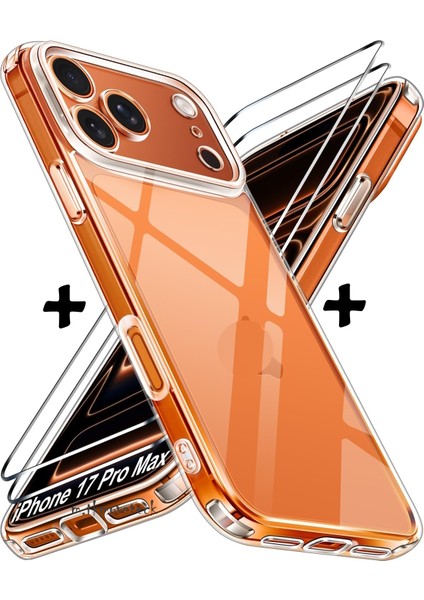 iPhone 17 Pro Max Kılıf Kamera Çıkıntılı Korumalı Yumuşak Şeffaf Renksiz Silikon Kapak + Ekran Koruyucu Cam Set 2in1