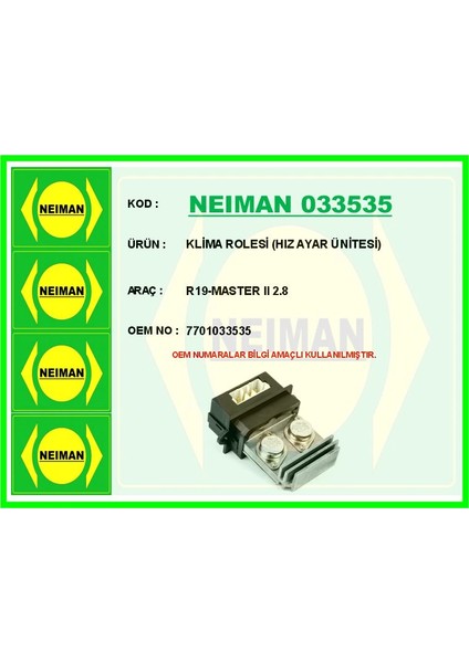 KLİMA ROLESİ HIZ AYAR ÜNİTESİ R19-MASTER 2 2.8 7701033535