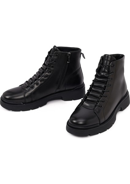 Erkek Siyah Fermuarlı Deri Casual Bot 25WFD695818 modelleri