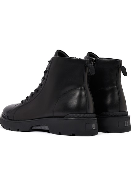 Erkek Siyah Fermuarlı Deri Casual Bot 25WFD695818