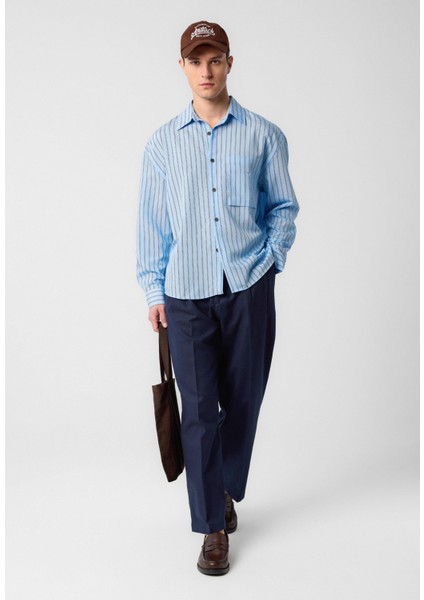 Mavi Relax Fit Çizgili Erkek Gömlek fiyatları