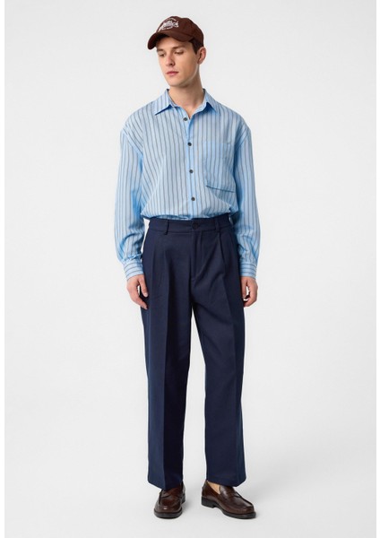 Mavi Relax Fit Çizgili Erkek Gömlek modelleri