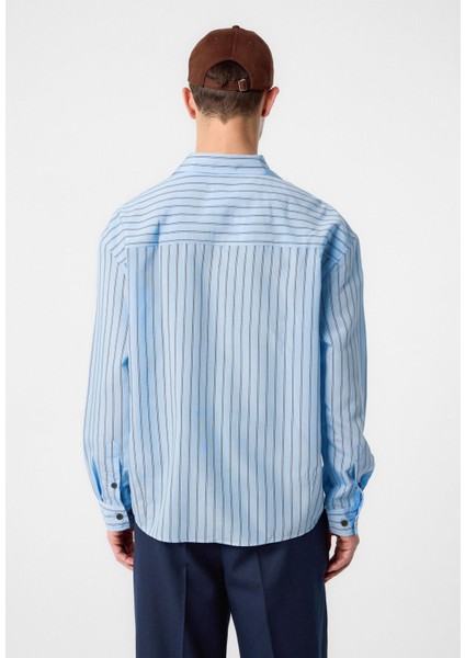 Mavi Relax Fit Çizgili Erkek Gömlek indirimleri