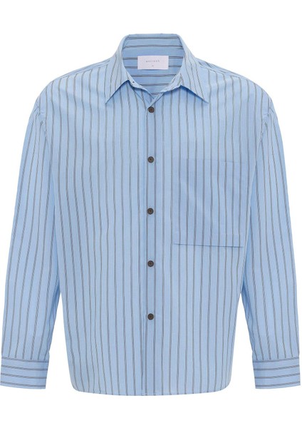 Mavi Relax Fit Çizgili Erkek Gömlek