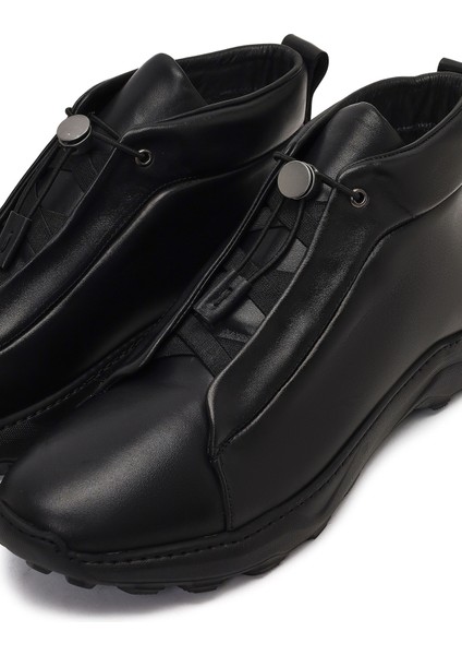 Erkek Siyah Bağcıklı Kalın Tabanlı Deri Casual Bot 25WFD795118