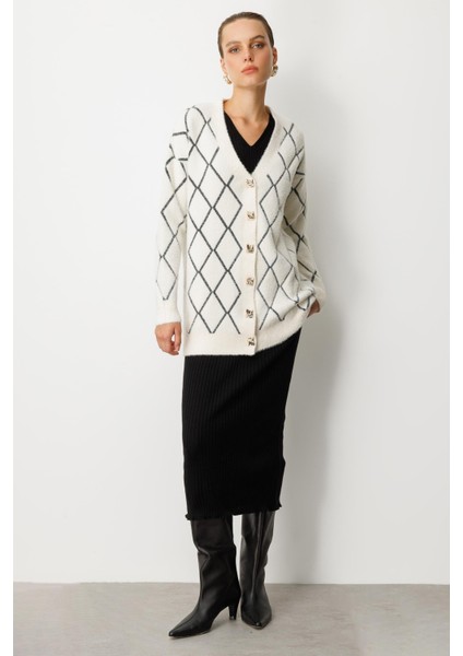 Baklava Desenli Triko Hırka-EKRU fiyatları