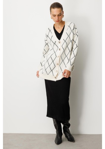 Baklava Desenli Triko Hırka-EKRU modelleri